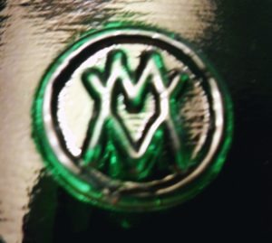 VM (MV) logo on CD 642 "Gingerbread Man" style insulator made by Verreries de Masnieres