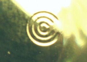 Continental Can Company ~ "3 C concentric C's" mark on base of "Optic Dot" juice glass