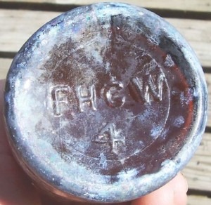 Frederick Heitz glass bottle - marked FHGW / 4 on the beer bottle base - photo courtesy Dave Beeler