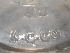  L. G. CO. / 52 marking on base of wide-mouth packer jar made by Lamb Glass Company, Mt. Vernon, Ohio.