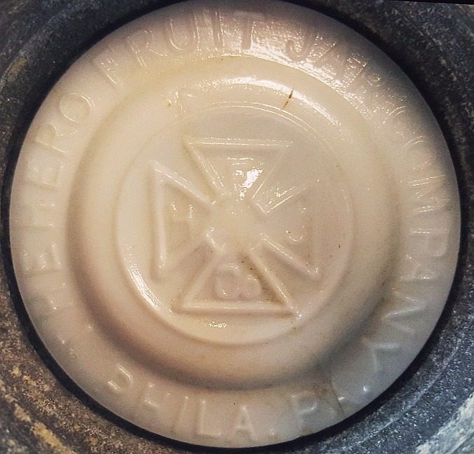 Hero Fruit Jar Company - Milk Glass insert - with Maltese Cross (photo courtesy Lynn Olds)