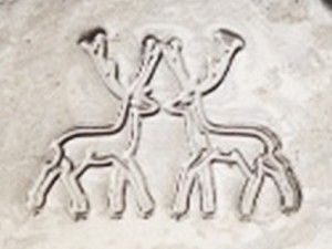 Two deer facing each other, logo used by Cerve S.p.A, Parma, Italy. (Photo courtesy of Diana Manganaro).