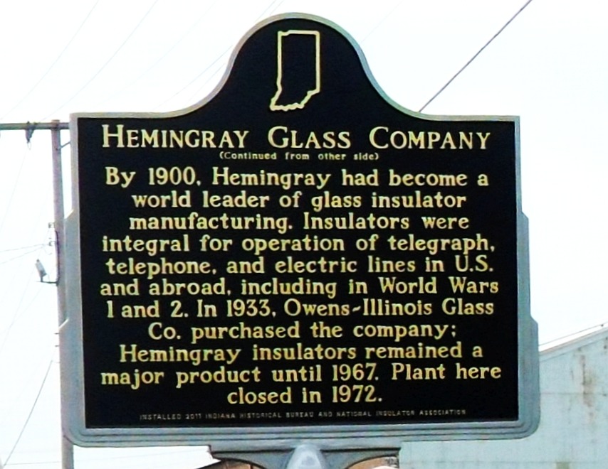  Reverse side of Hemingray Company historical marker / plaque, looking south on Macedonia Avenue, in Muncie, Indiana (Photo taken September 4, 2011). 