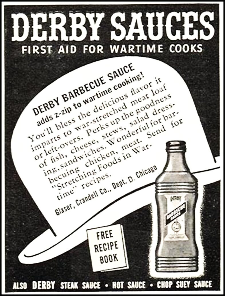 Derby Barbeque sauce- advertisement-Woman's Day, June 1943, Glaser,Crandell Company, Chicago, Illinois