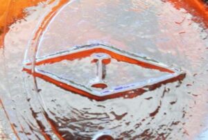 I inside a Diamond on base of amber chemical bottle- trademark used by Illinois Glass Company, based in Alton, Illinois