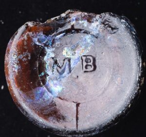 M.B. on beer bottle base shard (courtesy of Ansen Seale)