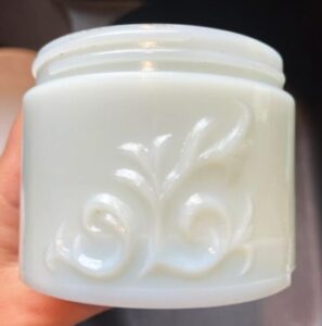 Cold Cream Jar with floral/leaves embossed on side - photo courtesy of Angelina Knapp 