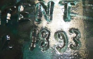 HEMINGRAY NO. 9 glass "pony" insulator: "1893" on a Script style mold