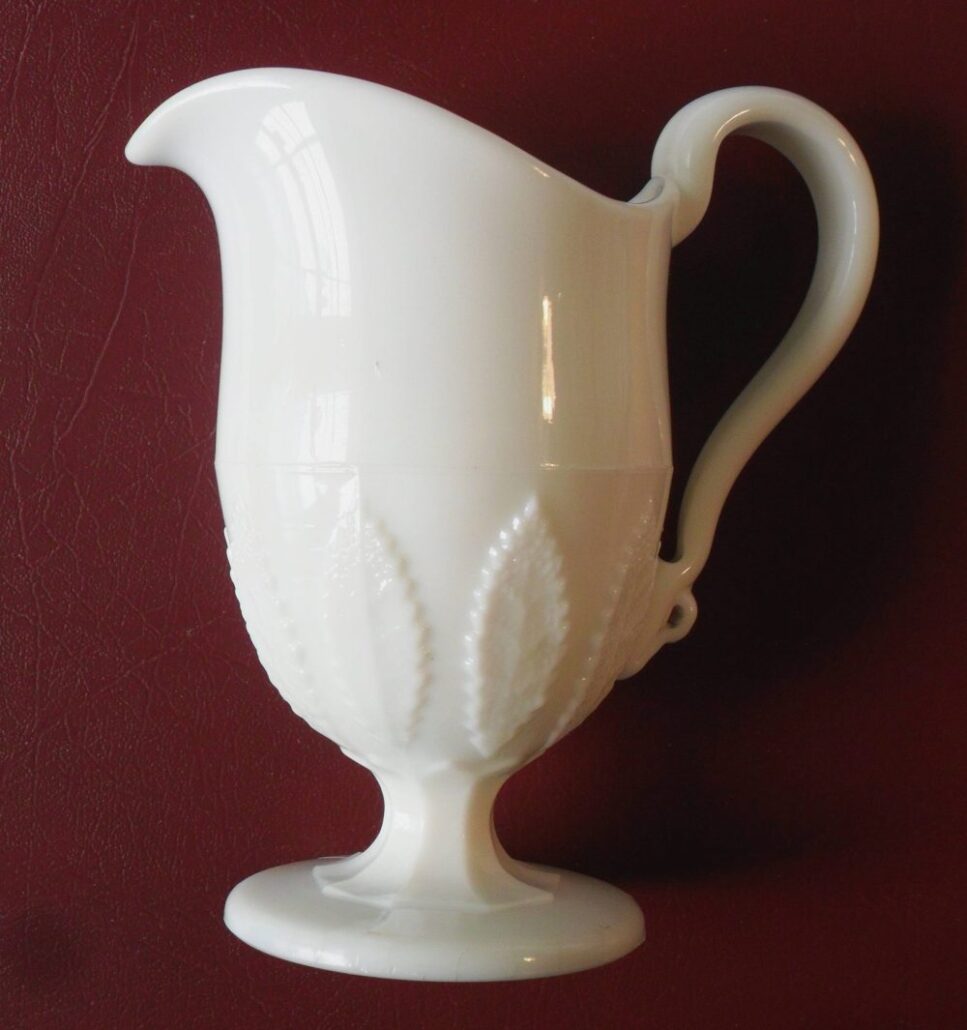 "BIRCH LEAF" pattern milk glass cream pitcher - circa 1880s Unknown Maker