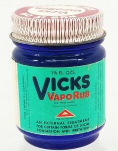 Vicks Vaporub jar with label. This jar carries the "VVV" (Base type 2) marking on base. (Photo from ebay listing indexed on Worthpoint)