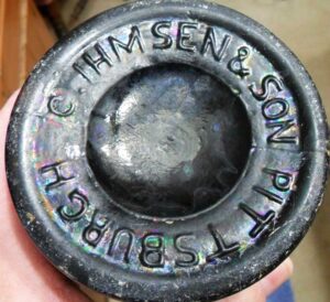 C. IHMSEN & SON - PITTSBURGH - on base of dark amber squat ale bottle.