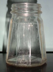 G. C. Co. shaker / jar, 3 and 1/2 inches tall. (Originally this held mustard, and in some cases might have been sold as a sugar shaker, fitted with a perforated lid)