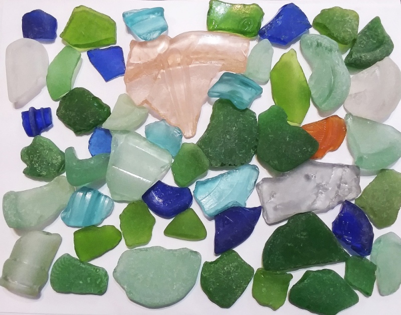 Assorted Beach Glass pieces found along the banks of the Ohio River.