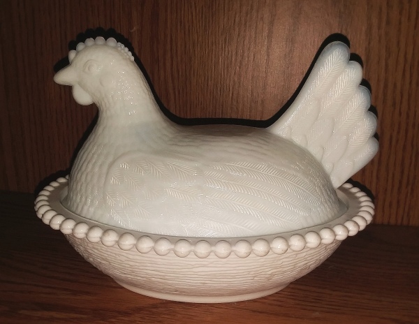 Indiana Glass Company White Milk Glass "Hen on Nest" candy dish.