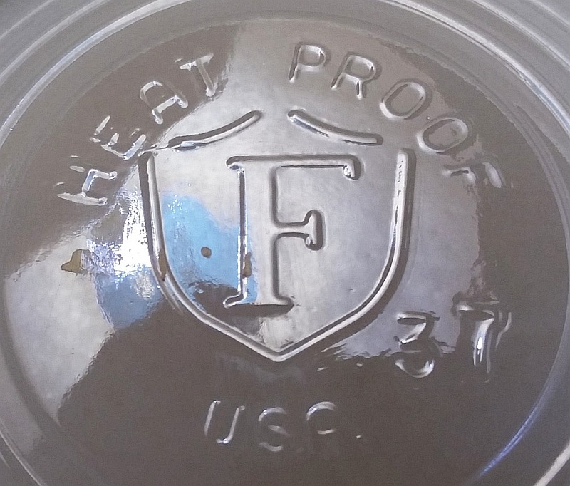 Federal Glass "F inside a shield" trademark/logo on the base of Pearl Lustreware tall beer stein or tankard.