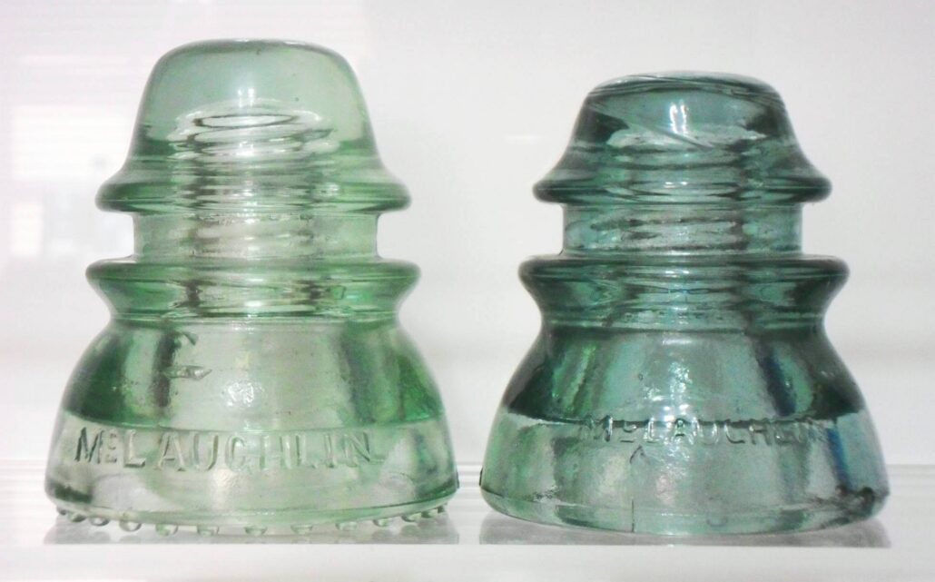 Two CD 154 "McLAUGHLIN / NO. 42" variants, made by McLaughlin Glass Company, Vernon, California. 