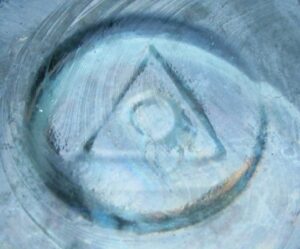 O inside a triangle, unknown meaning, embossed on the base of a soda bottle from Providence, Rhode Island, dating circa 1895-1901.(Photo courtesy of Taylor McBurney)