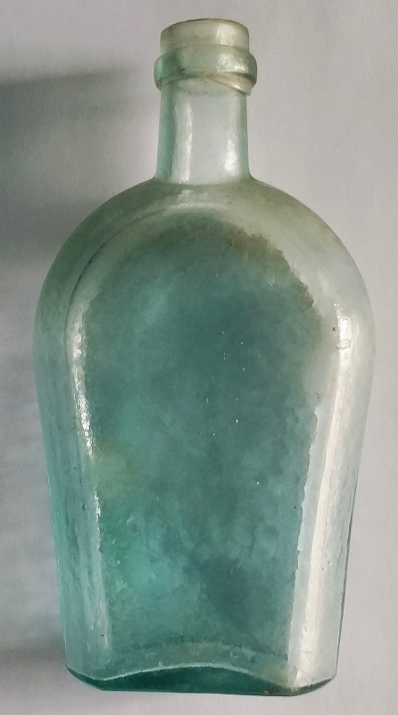 F.C.G.Co. half pint aqua coffin flask - made by Falls City Glass Company, Louisville, KY