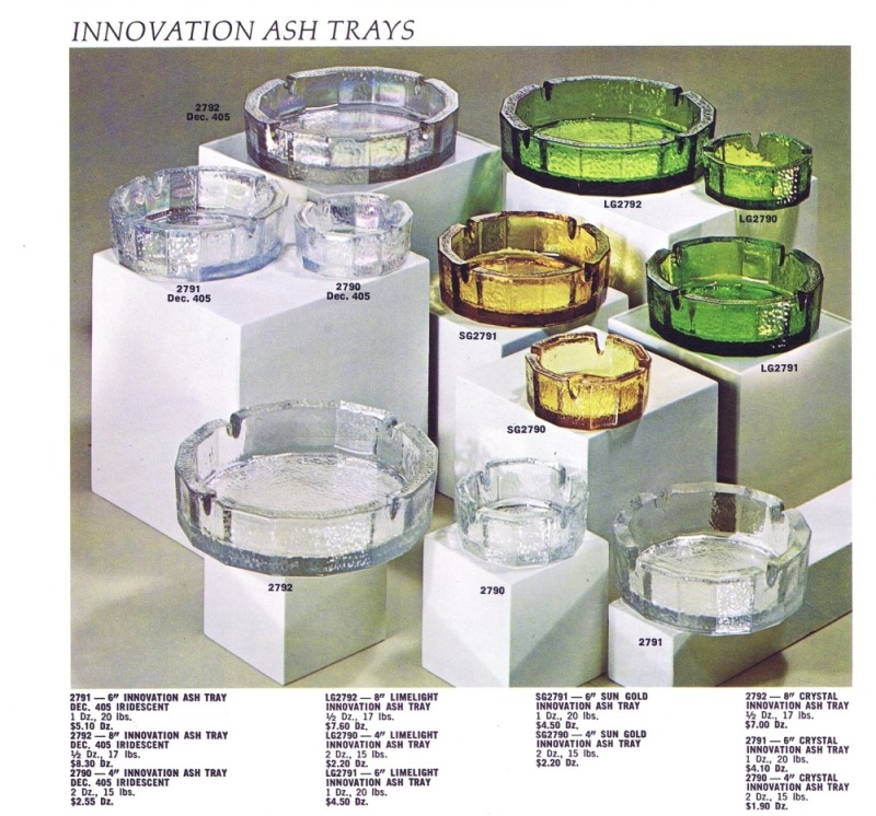 "INNOVATION" pattern ashtrays made by Federal Glass Co., Columbus, Ohio ~ here illustrated in their 1971 catalog.