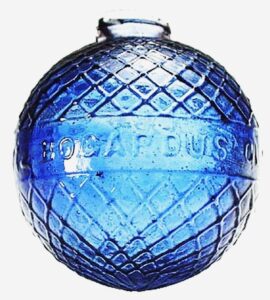 BOGARDUS glass target ball in Cobalt blue, PATd APR 10, 1877. (Photo courtesy of Glass Works Auctions). 