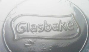 GLASBAKE marking on base of clambroth/white milk glass custard cup