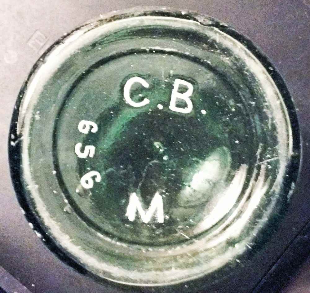 Base of "C.B.M. 656" antique light green pickle or chow chow bottle, (photograph courtesy of Dee)