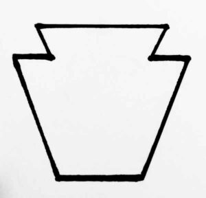 Outline of keystone - this geometric shape is sometimes seen on the bottoms of glass bottles and jars - most, but not all, are products of the Knox Glass Bottle Company Outline / shape of a Keystone - as seen on some glass containers