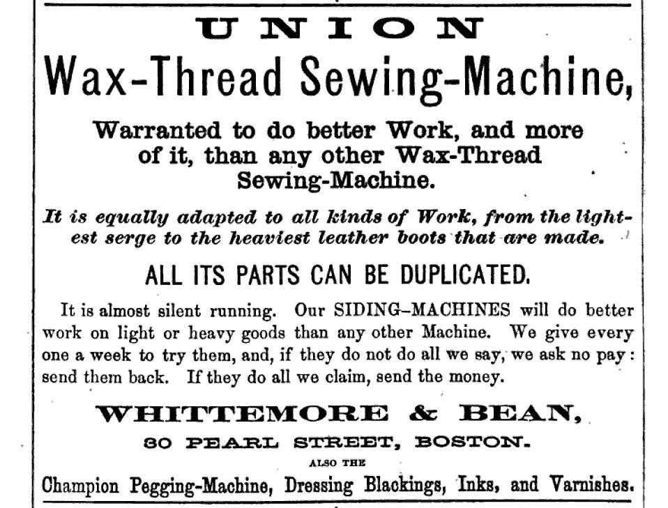 "Whittemore & Bean" advertisement - from the 1868 Boston Directory, page 956. 