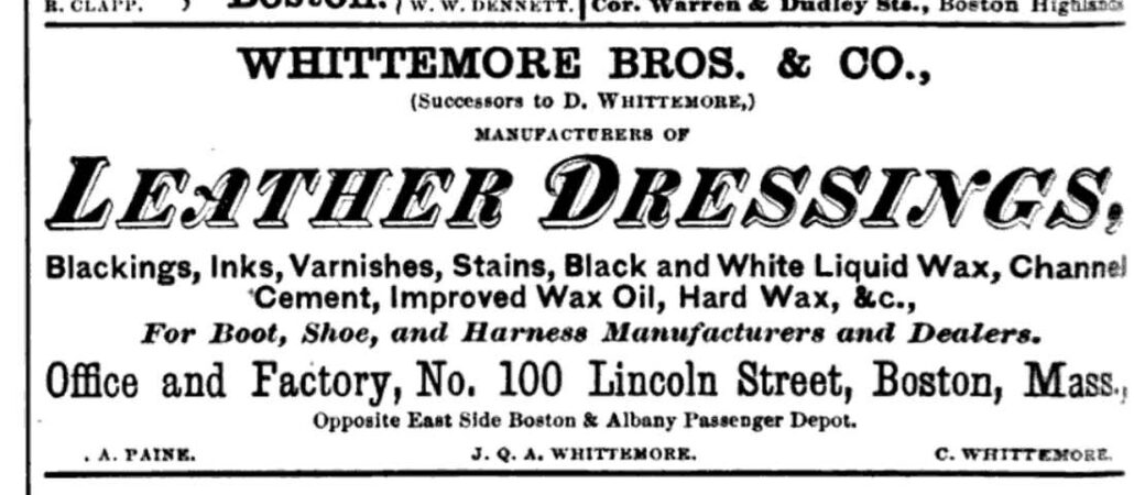 Whittemore Bros. Company, successors to David Whittemore - Boston - Advertisement - 1873 Boston Directory, page 1032.  This firm indicates John Quincy Adams Whittemore and Charles Whittemore are involved - those two were sons of David Whittemore. 