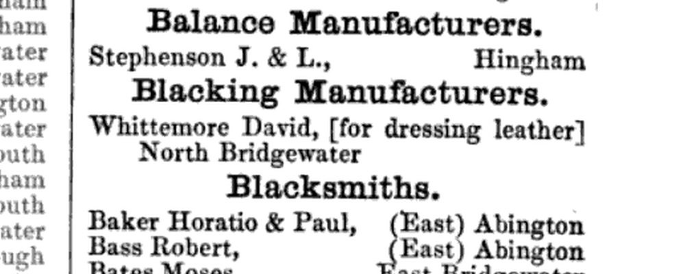 "David Whittemore" blacking business Listing in the "Massachusetts Register" 1856, page 179.