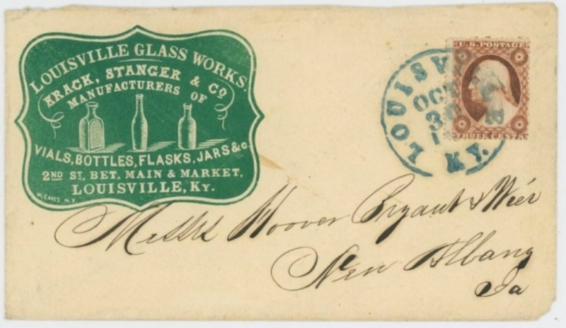 Louisville Glass Works - Krack, Stanger & Company - "Cameo" postal envelope / cover- circa 1859 (Photo courtesy of ebay seller Frank aka "Mr Fancy Cancel") Louisville Glass Works - Krack, Stanger & Company - "Cameo" postal envelope / cover- circa 1859 (Photo courtesy of ebay seller Frank aka "Mr Fancy Cancel")