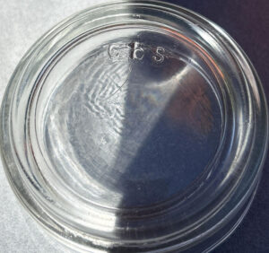 "C b S" mark on base of clear glass ramekin, souffle dish or custard bowl. (Photo courtesy of Kayla Ray).