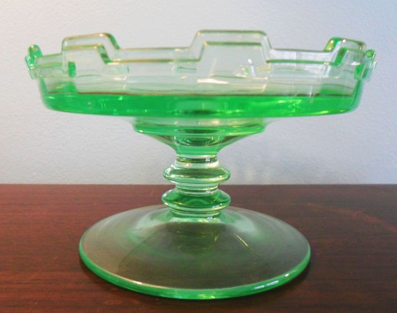 Depression Glass green dish - A reader has stated this is the "Modernistic" pattern by Westmoreland Glass Company, possibly a cheese stand. Any additional info appreciated! Depression Glass green dish - A reader has stated this is the "Modernistic" pattern by Westmoreland Glass Company, possibly a cheese stand. Any additional info appreciated!